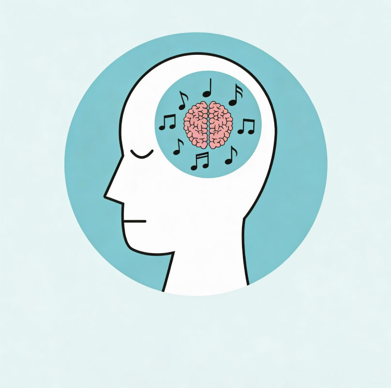 Ilustración que representa el entrenamiento de la atención auditiva a través de sonidos y escucha consciente.